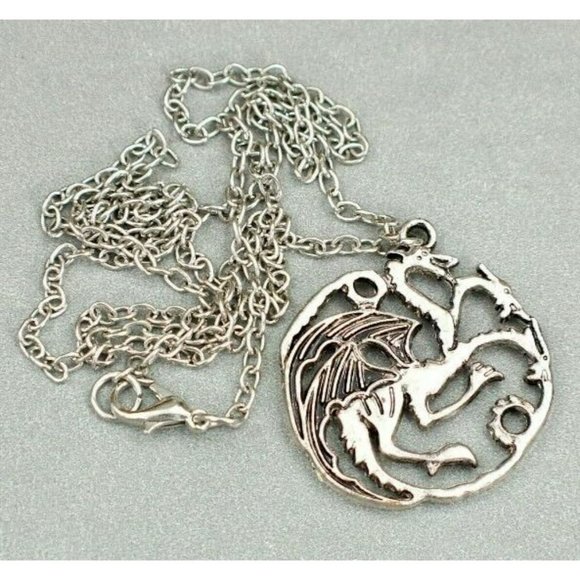 Three-Headed Sigil Dragon Hydra Targaryens Themed Necklace Silver Tone - Picture 3 of 4